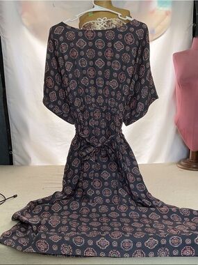 Cost Plus World Market Navy and Pink Patterned Maxi Dress